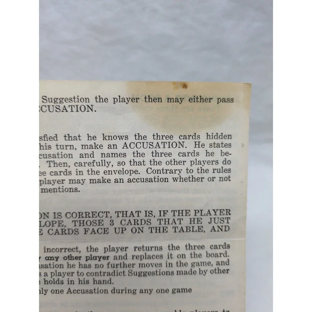 *Damaged* Vintage 1950 Clue Parker Brothers Rulebook